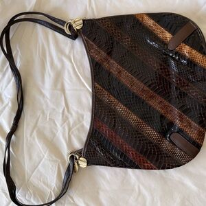 Varon Brown and Black Striped snakeskin Shoulder Bag